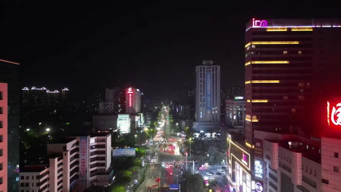 航拍湛江人民大道湛江国贸大厦夜景