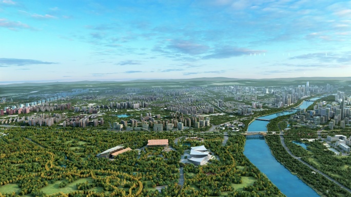 北京通州鸟瞰生态河道规划航拍绿心三大馆