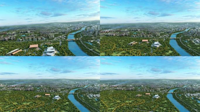 北京通州鸟瞰生态河道规划航拍绿心三大馆