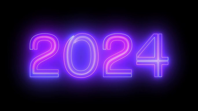 4K 2024新年快乐电气明亮字体装饰荧光bg。