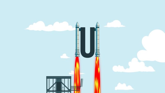 字母U宇宙火箭的动画