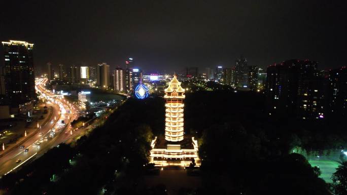 成都塔子山公园九天楼夜景灯光航拍