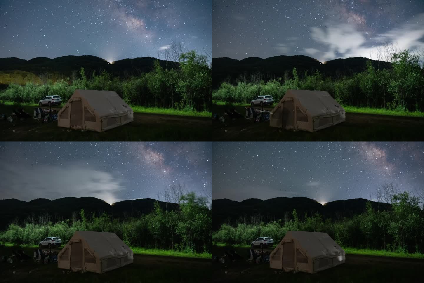 4K延时摄影夏季银河下汽车与帐篷