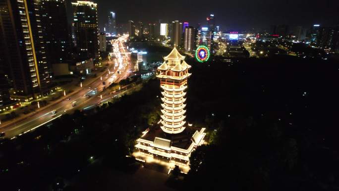 成都塔子山公园九天楼夜景灯光航拍