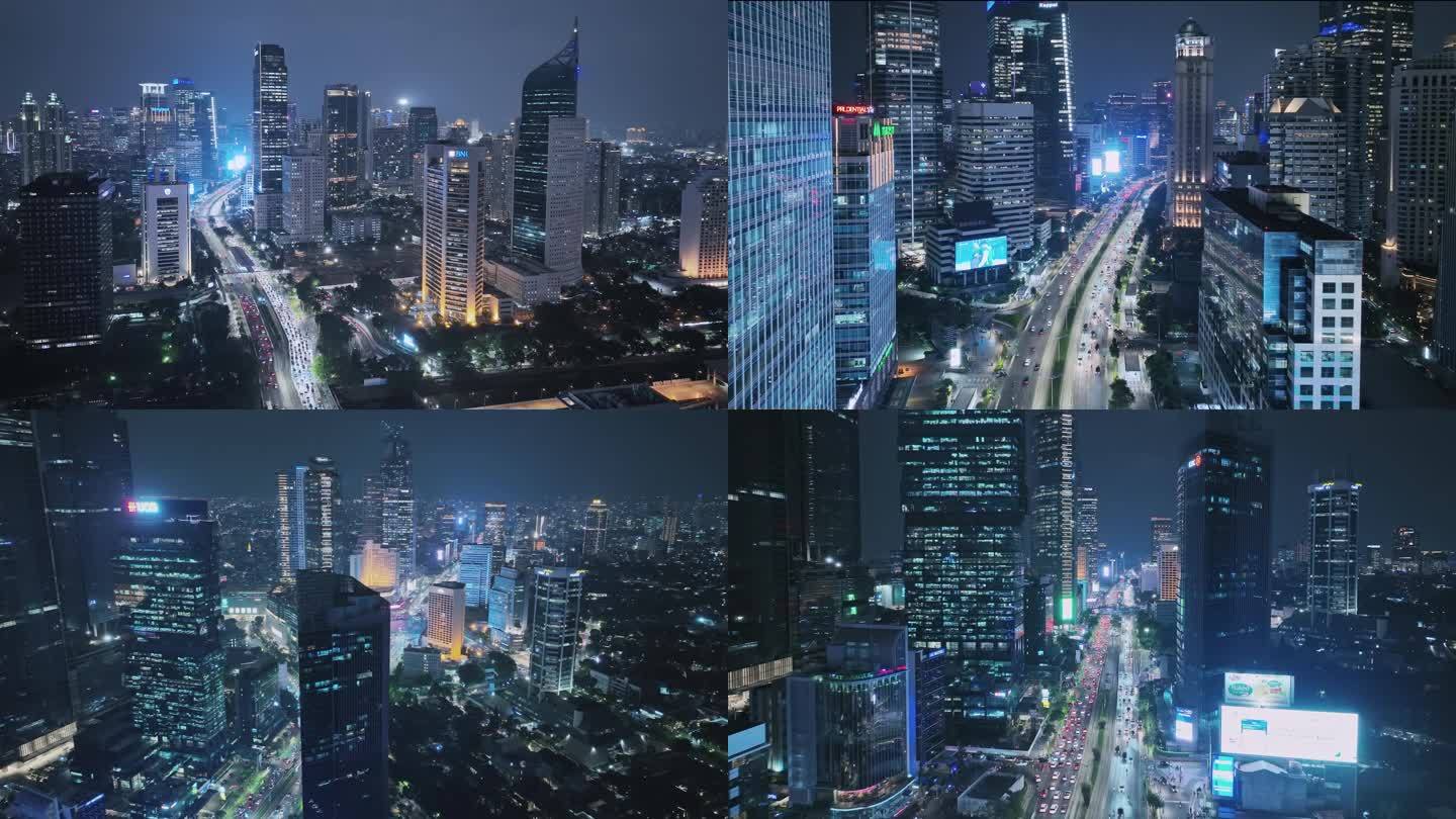 印尼雅加达城市高楼夜景航拍延时风光合集