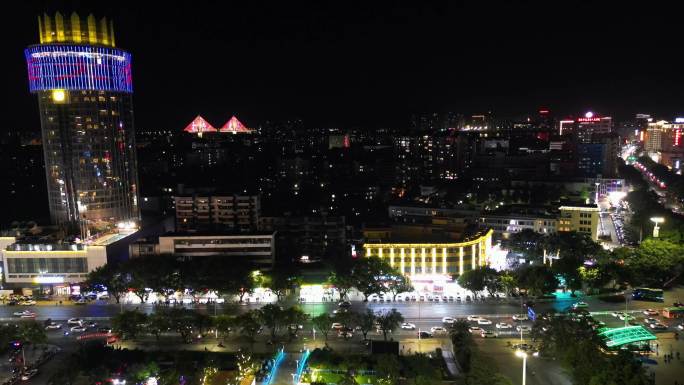 航拍肇庆七星岩牌坊星湖国际广场夜景