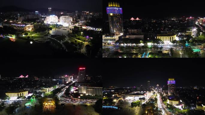 航拍肇庆七星岩牌坊星湖国际广场夜景