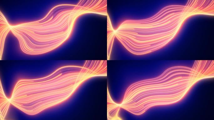 抽象的黄色橙色发光飞波从线条能量神奇的背景