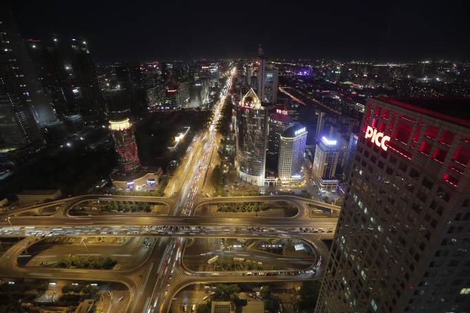 北京CBD国贸桥夜景延时PICC