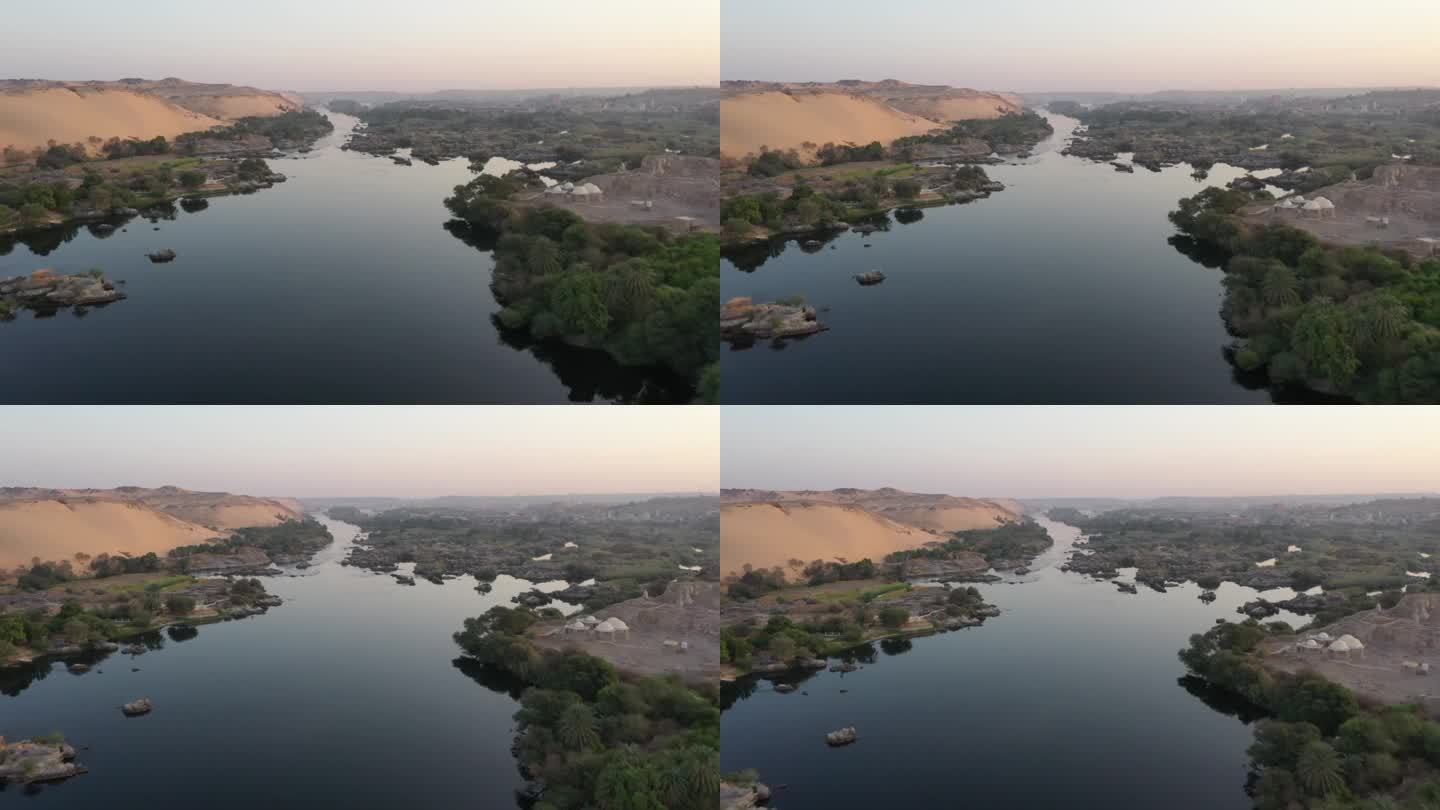 罕见的空中向上显示拍摄尼罗河和岛屿在阿斯旺，埃及