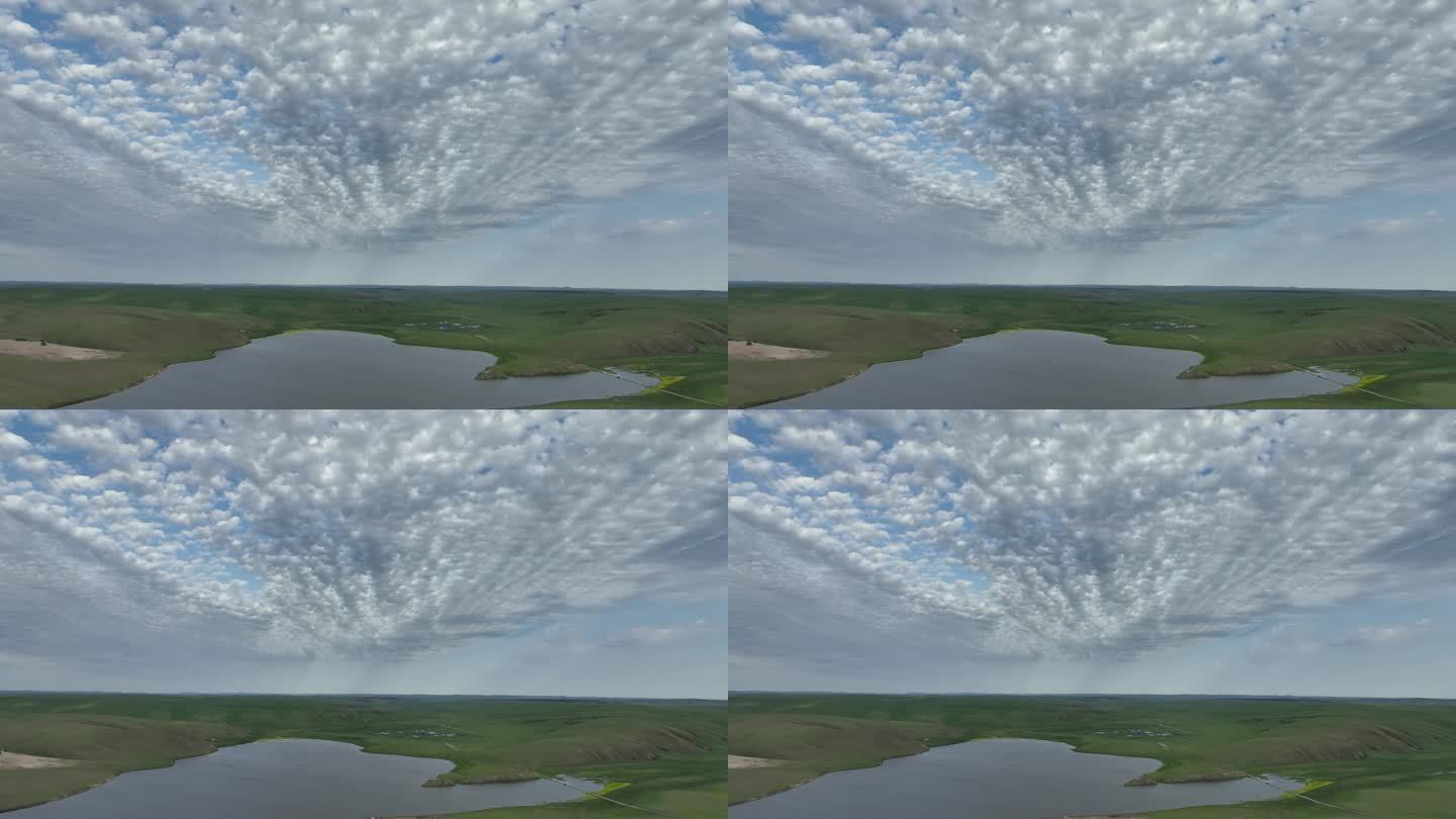 草原湖泊天空放射状云彩