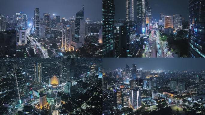 原创航拍印尼城市雅加达天际线夜景风光合集