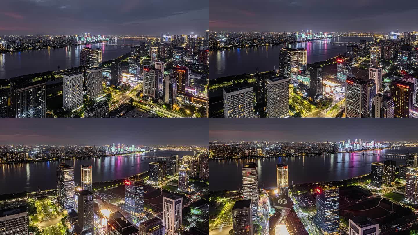4K航拍杭州滨江区夜景延时