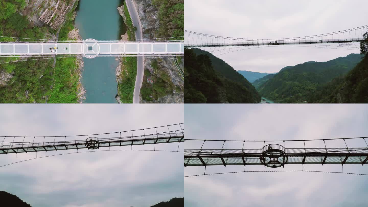 航拍玻璃栈道玻璃桥，湖南溆浦景区