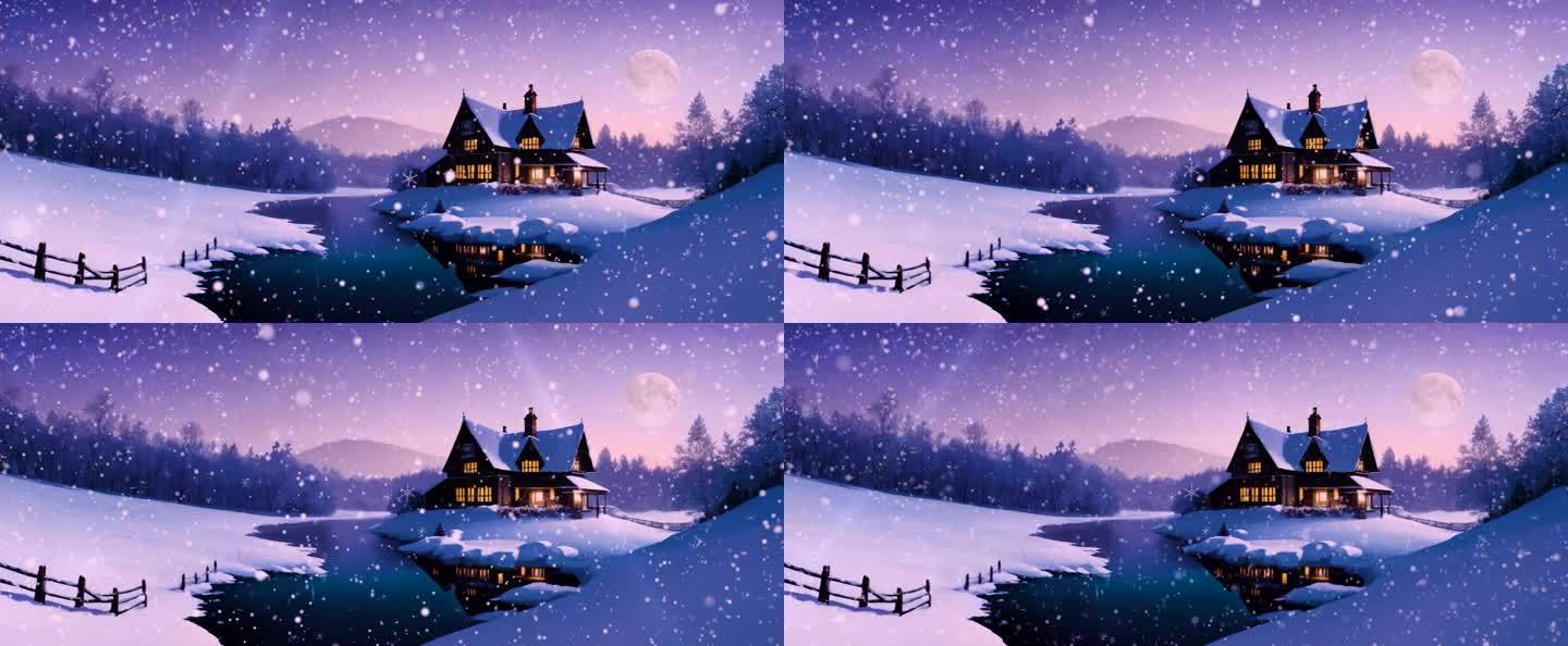 雪天童话木屋场景