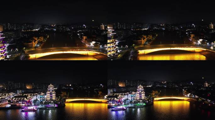 航拍惠州水东街商业城合江楼夜景