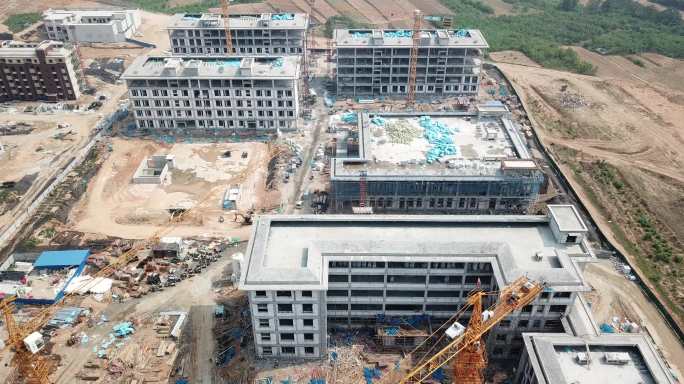航拍学校建筑工地