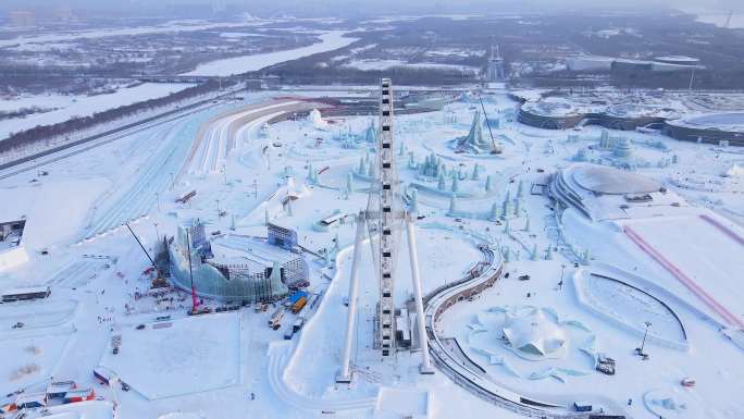 4k哈尔滨冰雪大世界白天航拍素材