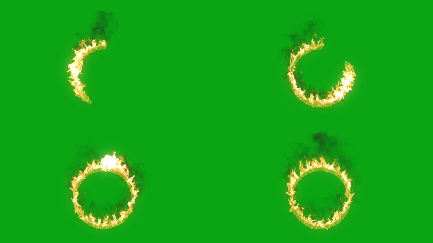 高品质隔离环火元素-理想的视觉效果和运动图形。燃烧的火环在绿色屏幕背景