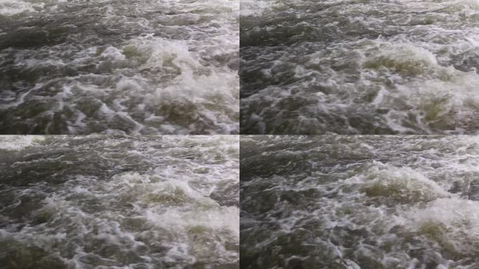 气势磅礴的瀑布特写，水色浑浊。