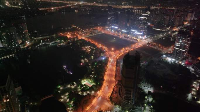 浙江绍兴世茂天际中心高楼大厦夜晚夜景航拍