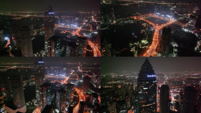 浙江绍兴世茂天际中心高楼大厦夜晚夜景航拍