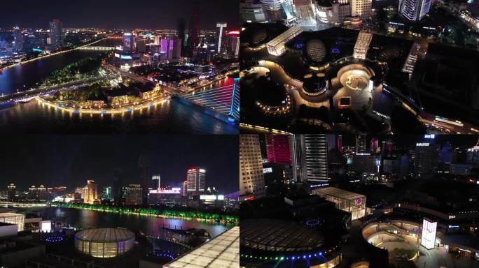 宁波三江口和义大道航拍高清4K夜景灯光秀