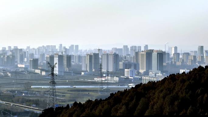 4K震撼大气长焦航拍山东肥城城区城市大景