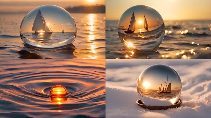 概念合成透明球体帆船