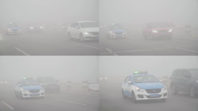 雾中行驶汽车出租车