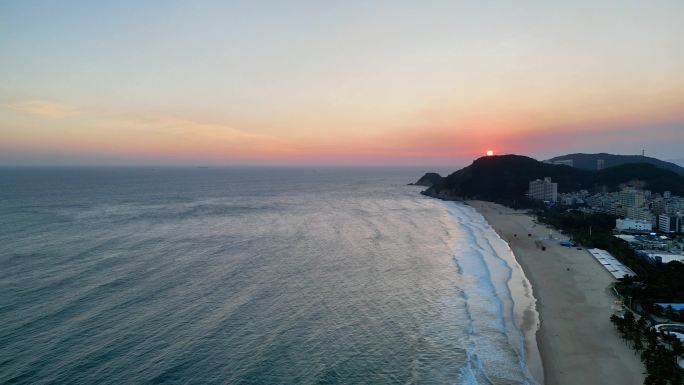 航拍大海日落夕阳