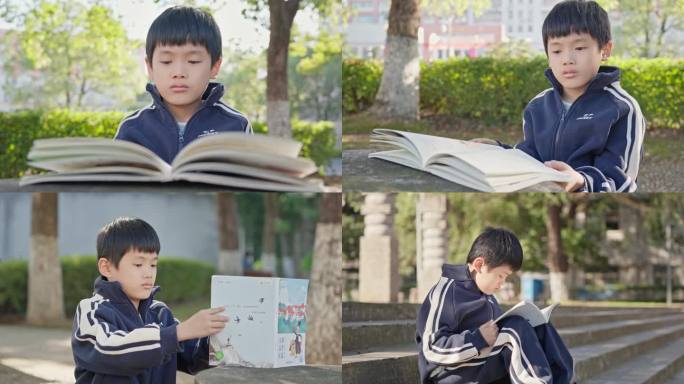 小男孩看书 校园看书阅读 美好时光