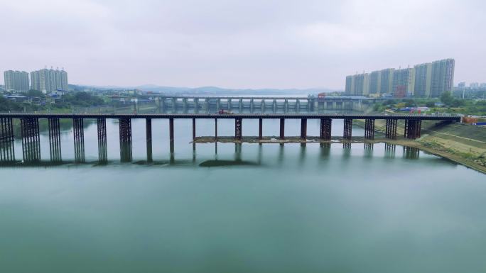 航拍大桥桥梁，城市交通基础建设，湖南永州