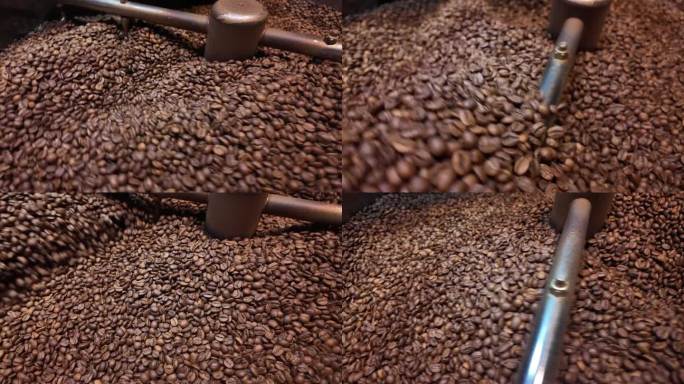 新鲜烘焙咖啡豆在搅拌机