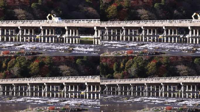 秋天，京都桂川河附近的通津桥长焦镜头