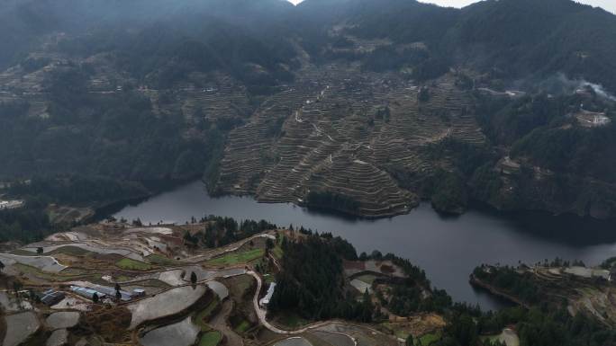 贵州黔东南山间梯田自然风光航拍