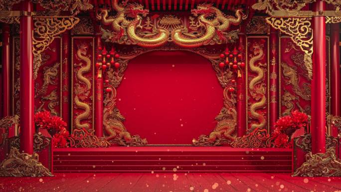 4k新年大红中国龙舞台背景⑨