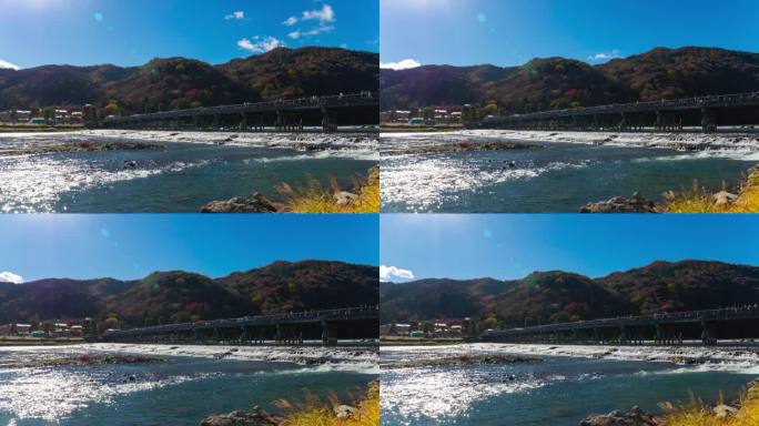 京都东筑桥附近的云和游客的时间延迟广角镜头