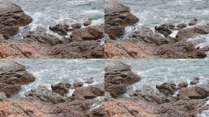 深圳海岸线-大梅沙礁石风起浪涌