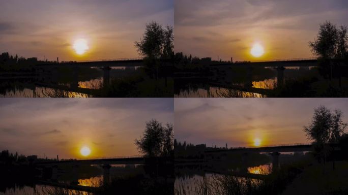 巴彦淖尔二黄河湿地公园日落
