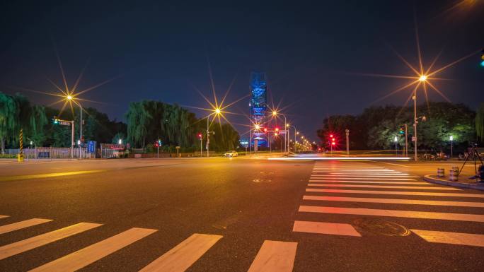 北京城市道路桥梁交通车流夜景
