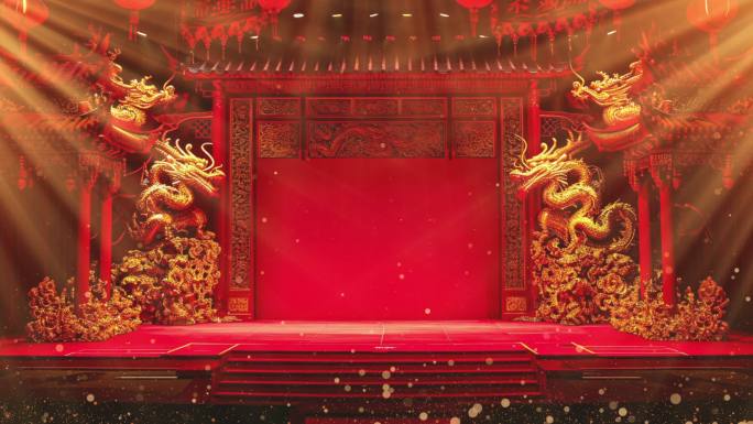 4k新年大红中国龙舞台背景11