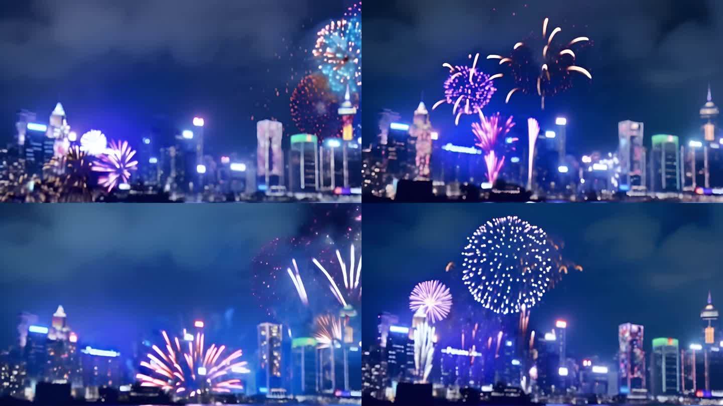 香港维多利亚港夜景/绚丽烟花/跨年元宵节