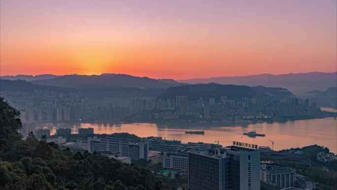 城市日转夜亮灯延时