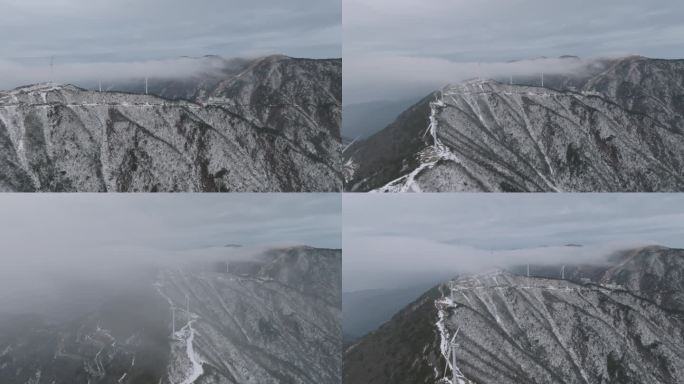 4K航拍冬季湖北九宫山风车山雪山云海