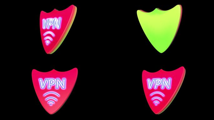 3D动画的一个红色的VPN图标在一个黑色的背景。安全使用互联网和个人资料保密的概念。
