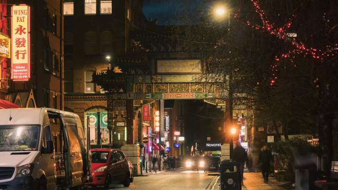 英国曼彻斯特中国城唐人街延时摄影4K