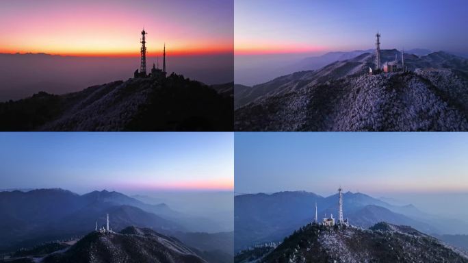 雪景山顶信号基站塔