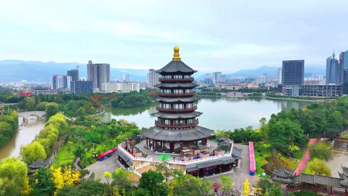 临沧市区地标航拍