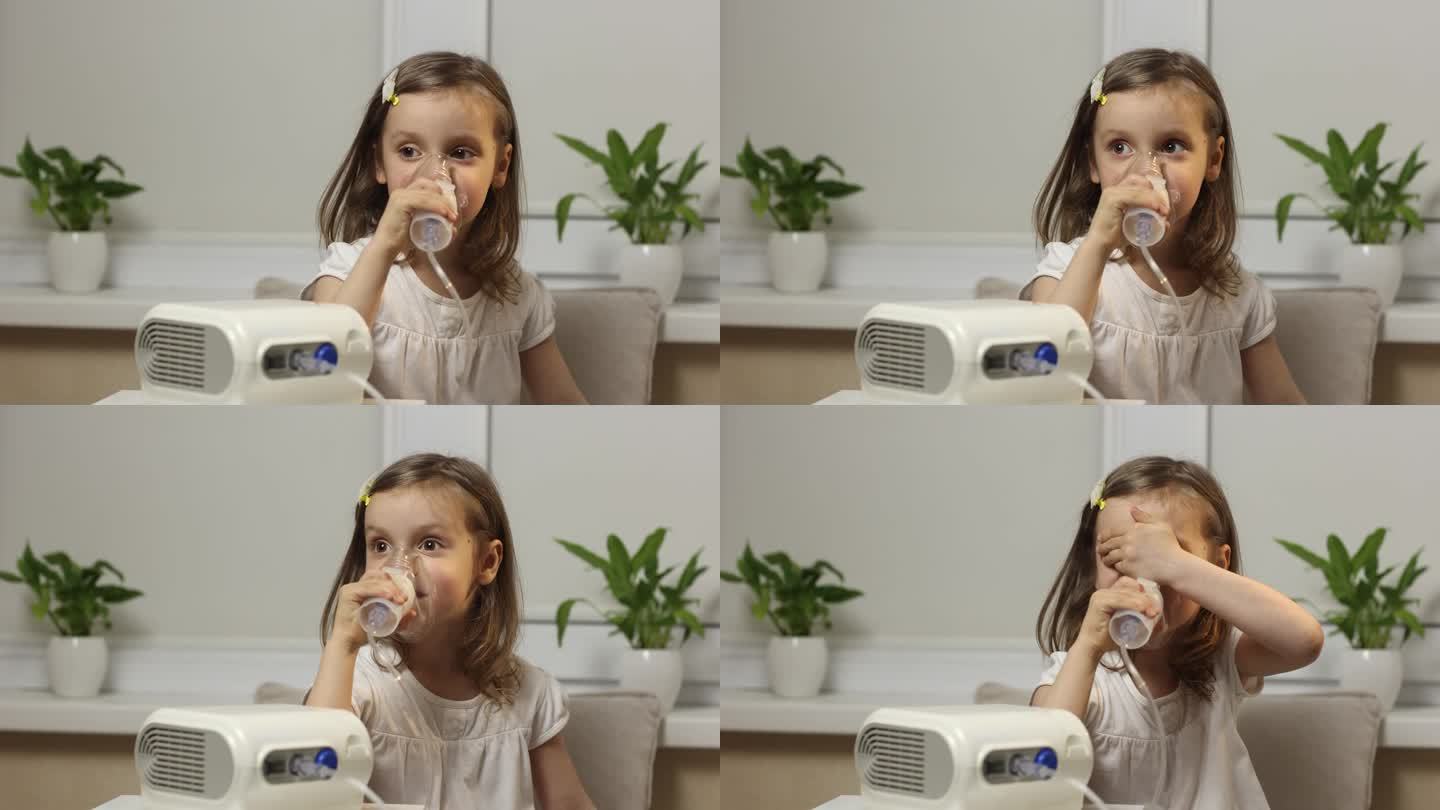 小孩子在吸入治疗时使用喷雾器